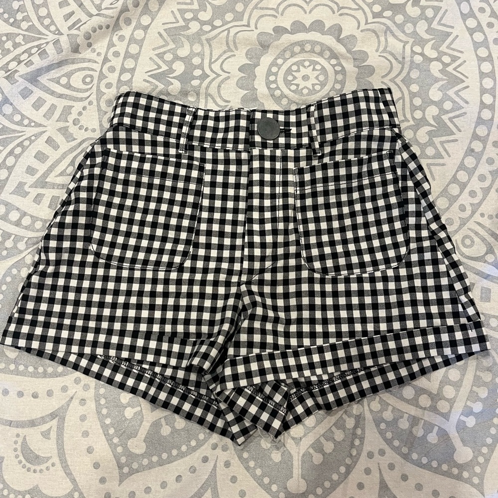 Zara High Waist Black and White Checkered Shorts